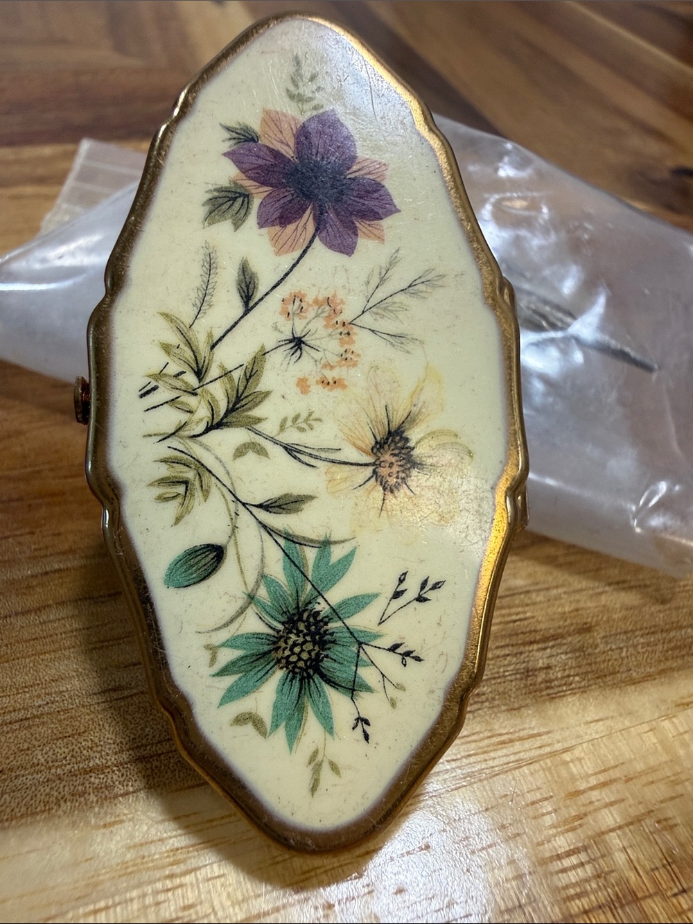 Vintage Floral Lipstick Holder, Cream with Purple, Teal & Yellow Flowers